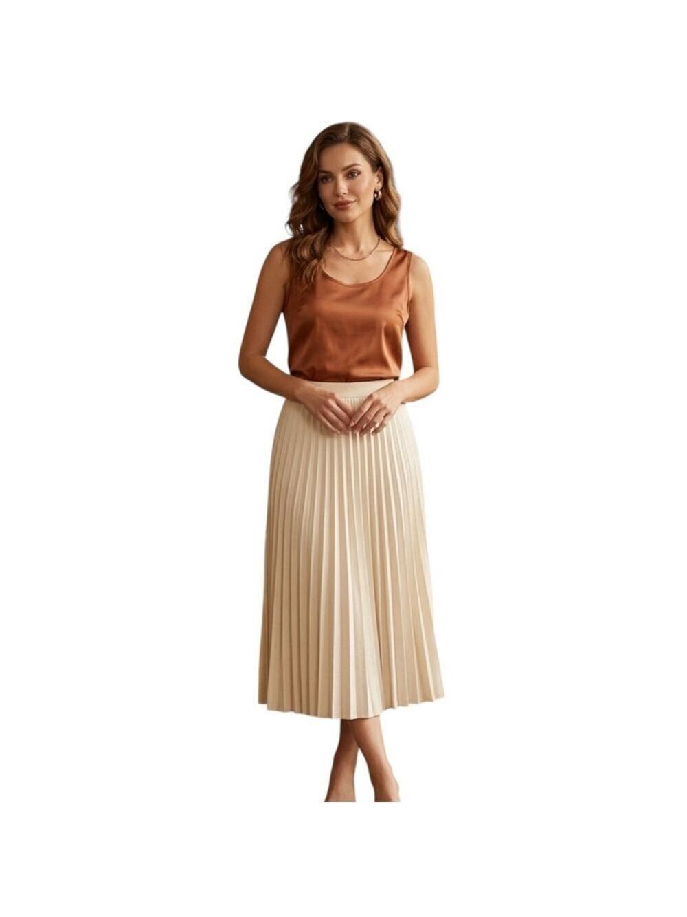 MOYEE Satin Camisole Tank Copper Brown Silky Top Size M NWT